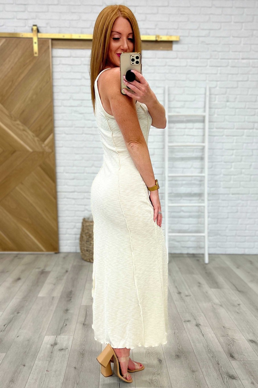 Clothing Ave Shops Maxi Dresses | Notched Scoop Neck Maxi Dress In White