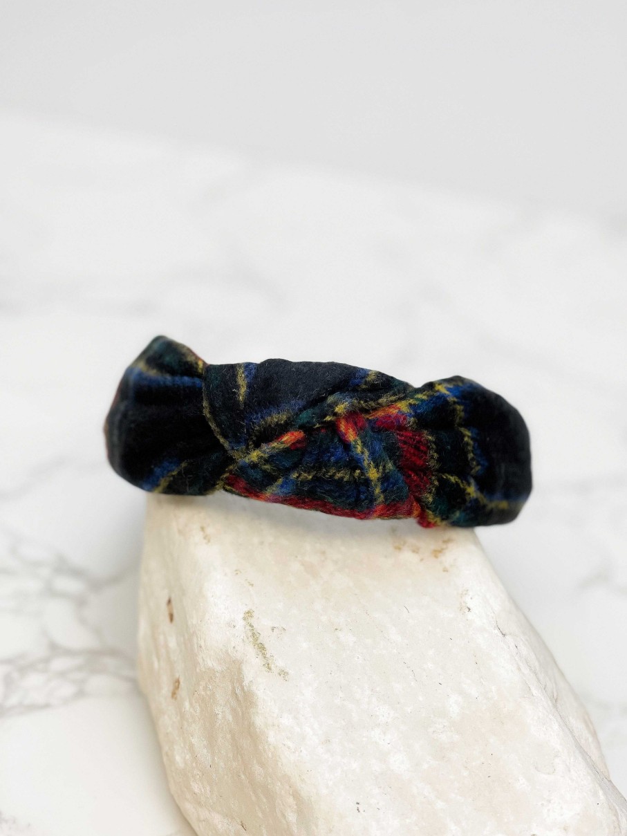 Accessories Prep Obsessed EE Headbands | Top Knot Tartan Plaid Headband - Black