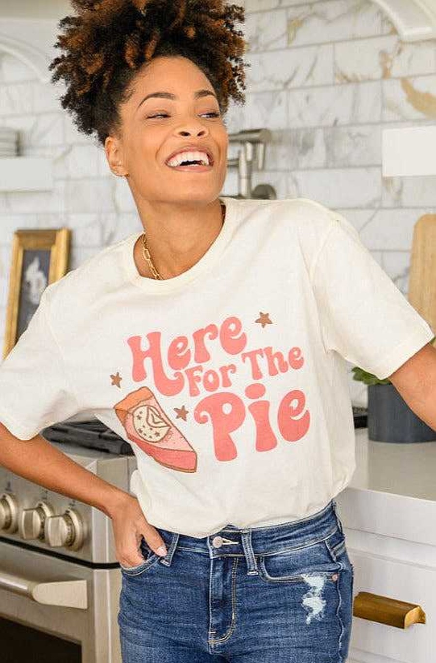 Clothing LHFourth Graphic Tees | Here For The Pie Graphic T-Shirt In Cream