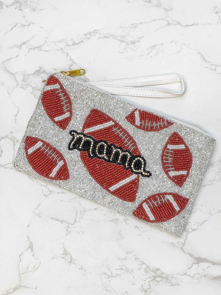 Accessories Prep Obsessed TL Wristlets & Clutches | Glitzy Football Mama Beaded Zip Wristlet