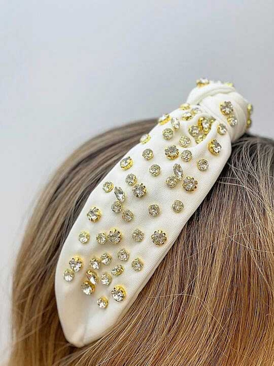 Accessories Prep Obsessed Headbands | Rhinestone Knotted Headband - White