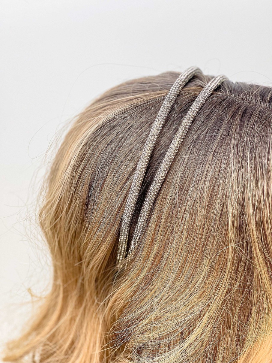 Accessories Prep Obsessed MONT Headbands | Double Rhinestone Headband - Hematite