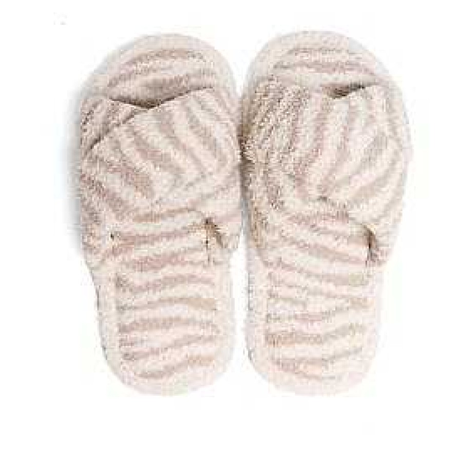 Shoes Prep Obsessed JTC | Zebra Criss Cross Fuzzy Slippers - Beige