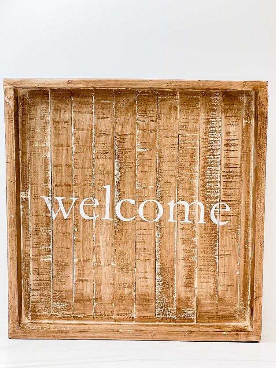 Home Decor Mudpie | Welcome' Distressed Wood Slat Tray By Mud Pie