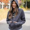 Clothing Grace and Lace Sweaters | Grey Vintage Washed Quarter Zip Hoodie By Grace & Lace (Ships In 2 Weeks)