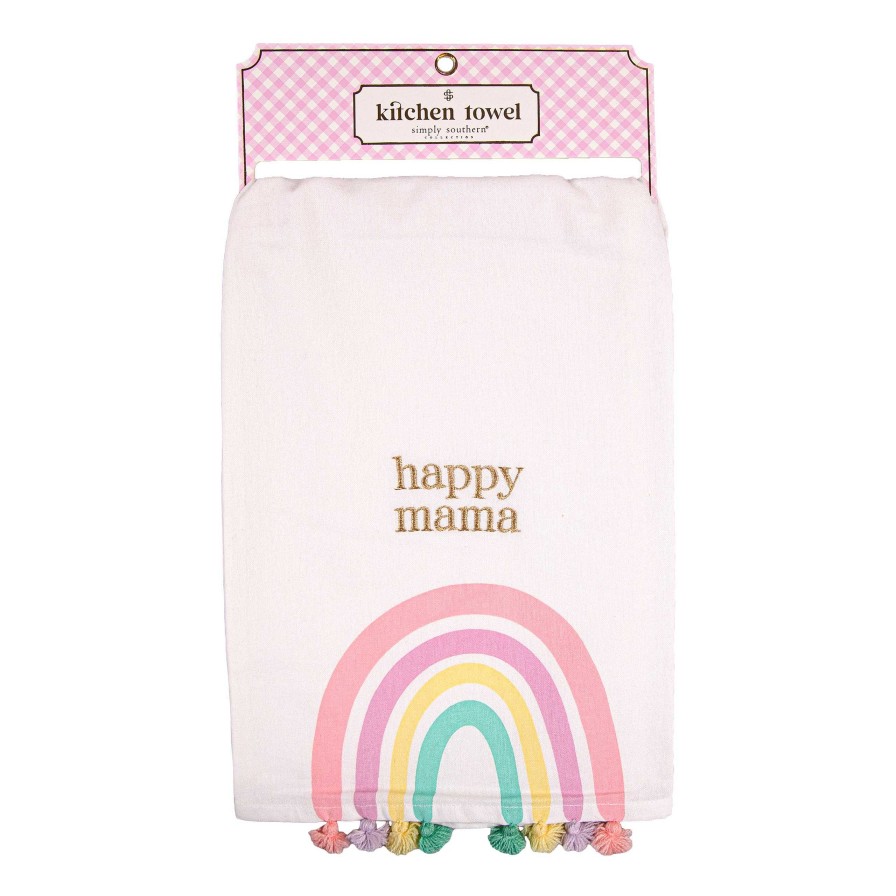 Home Decor Simply Southern | Happy Mama' Rainbow Kitchen Towel By Simply Southern