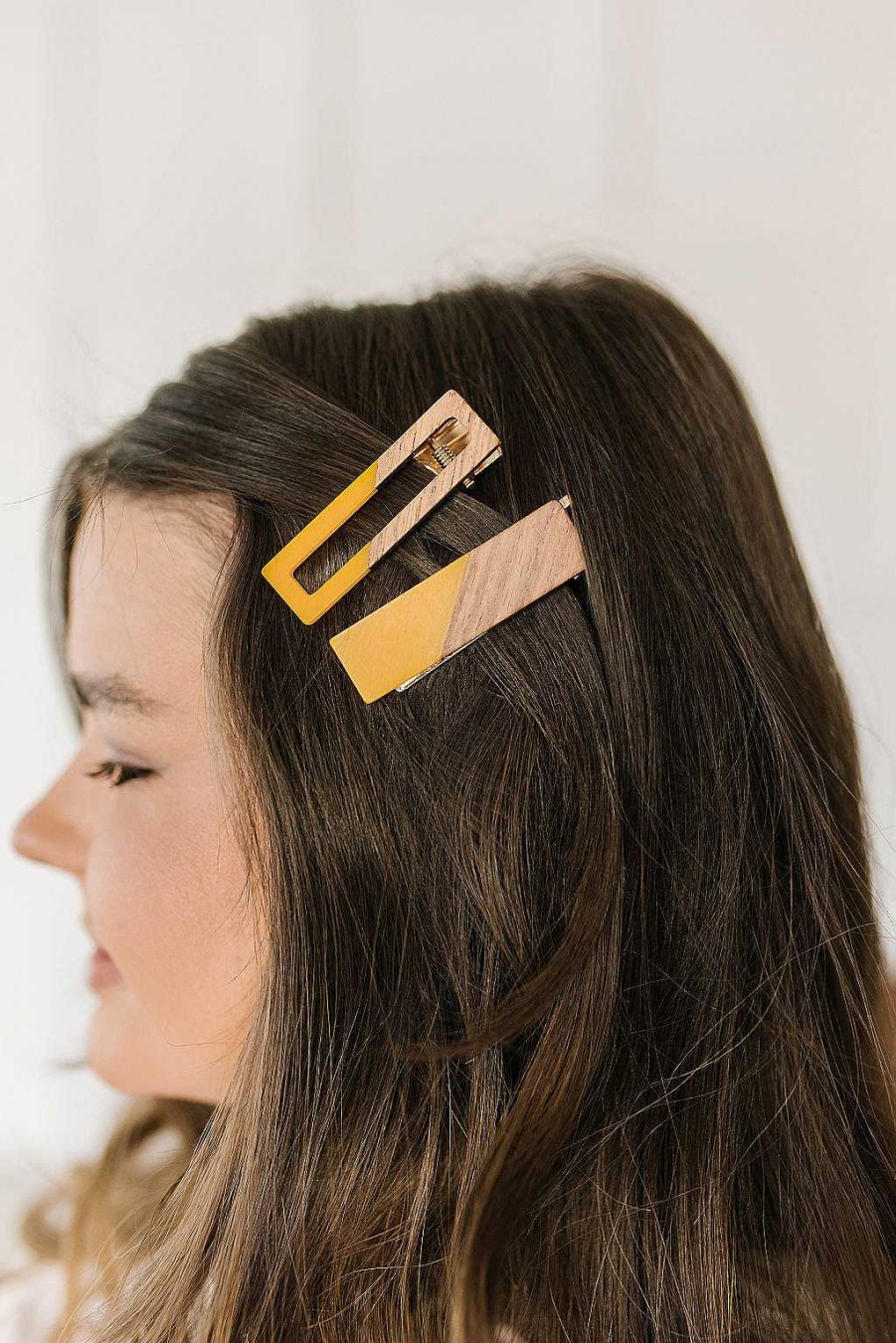 Accessories Ave Shops Hair Ties & Clips | Two Tone Hair Clip Set In Yellow (Ships In 1-2 Weeks)