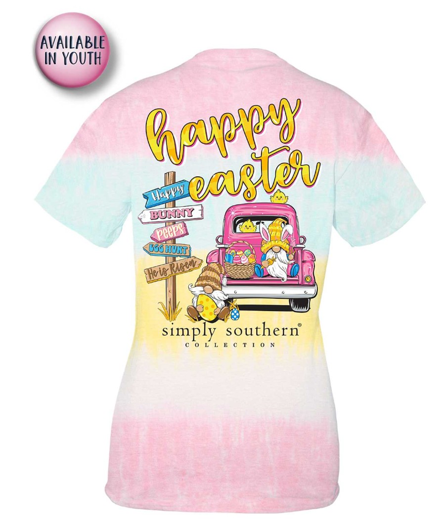 Clothing Simply Southern Preppy Tees | Youth 'Happy Easter' Gnome Short Sleeve Tie Dye Tee By Simply Southern