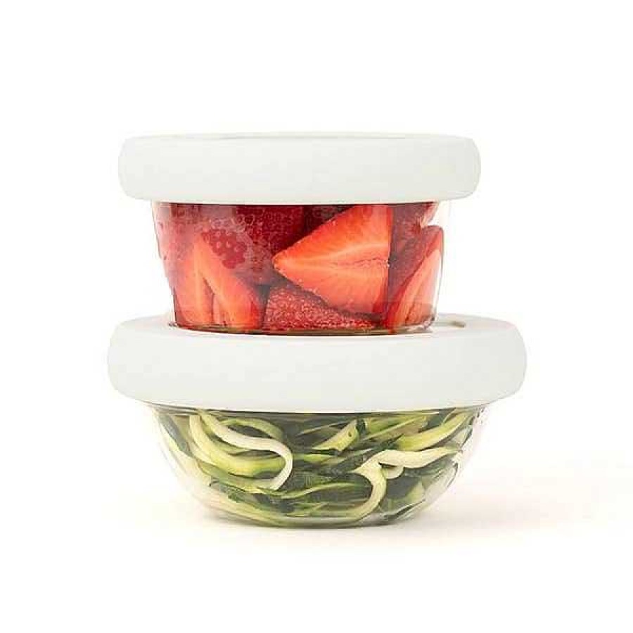 Home Decor Food Huggers | Flexible Silicone Glass Bowl Lid Set Of 2 - Soft White