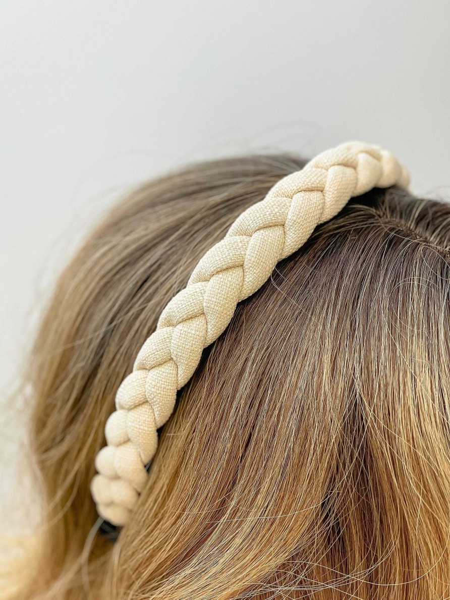 Accessories Prep Obsessed FC Headbands | Textured Braid Headband - Cream