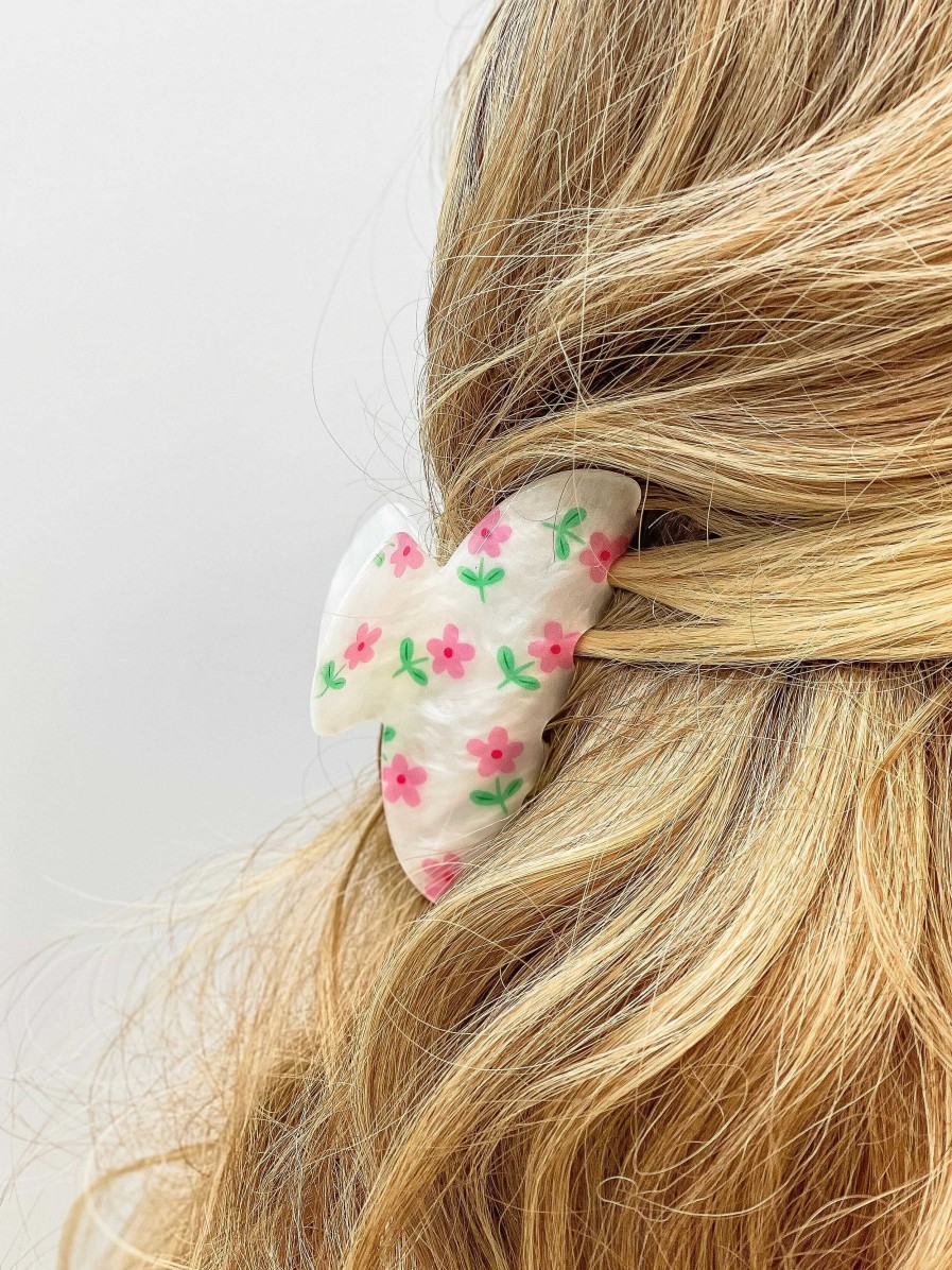 Accessories Prep Obsessed JJ Hair Ties & Clips | Pearly Floral Claw Clip - Pink