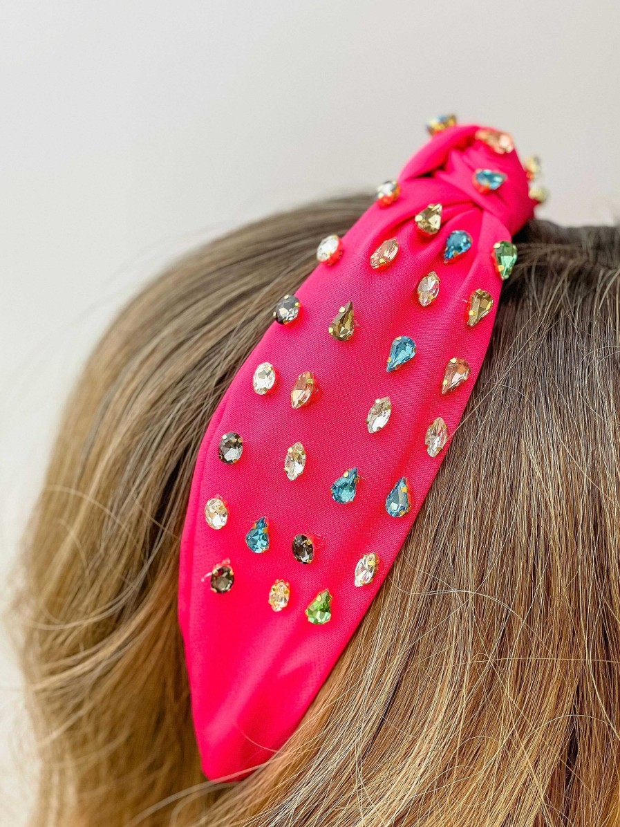 Accessories Prep Obsessed U&I Headbands | Top Knot Multi Crystal Headband - Hot Pink