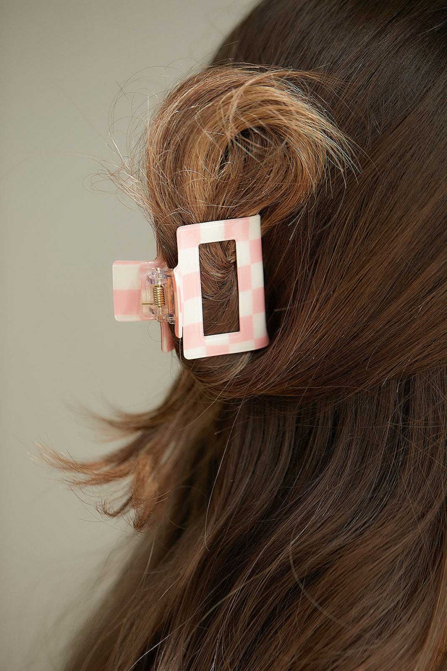 Accessories Ave Shops Hair Ties & Clips | Checkered Claw Clip In Pink (Ships In 1-2 Weeks)