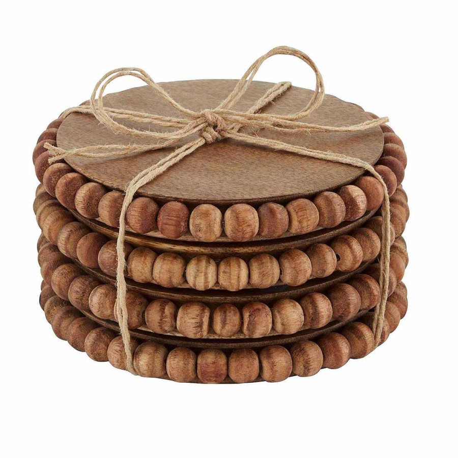 Home Decor Mud Pie | Mango Wood Beaded Coaster Set By Mud Pie