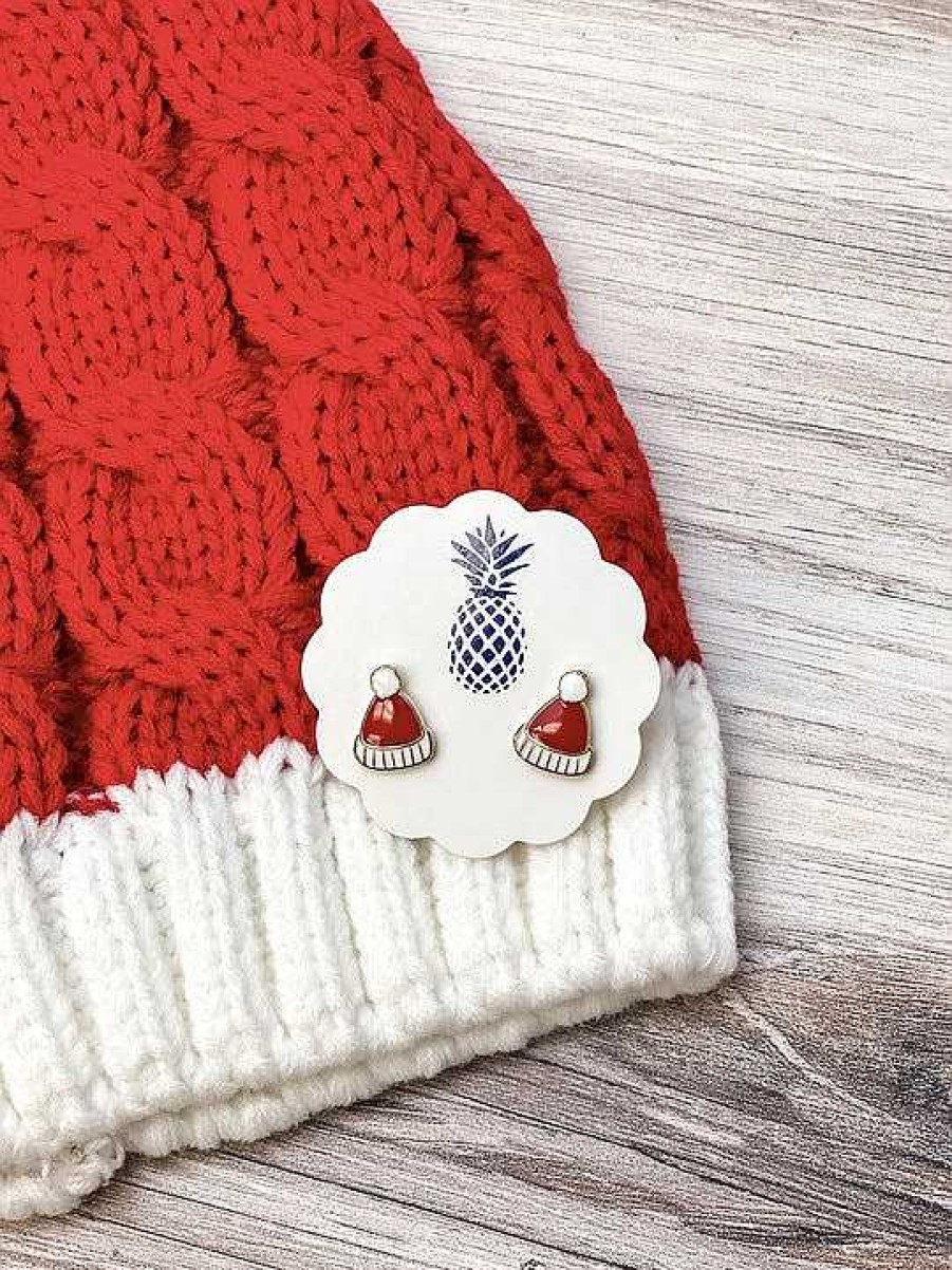 Accessories Prep Obsessed LM Beanies | Santa Beanie Signature Enamel Stud Earrings