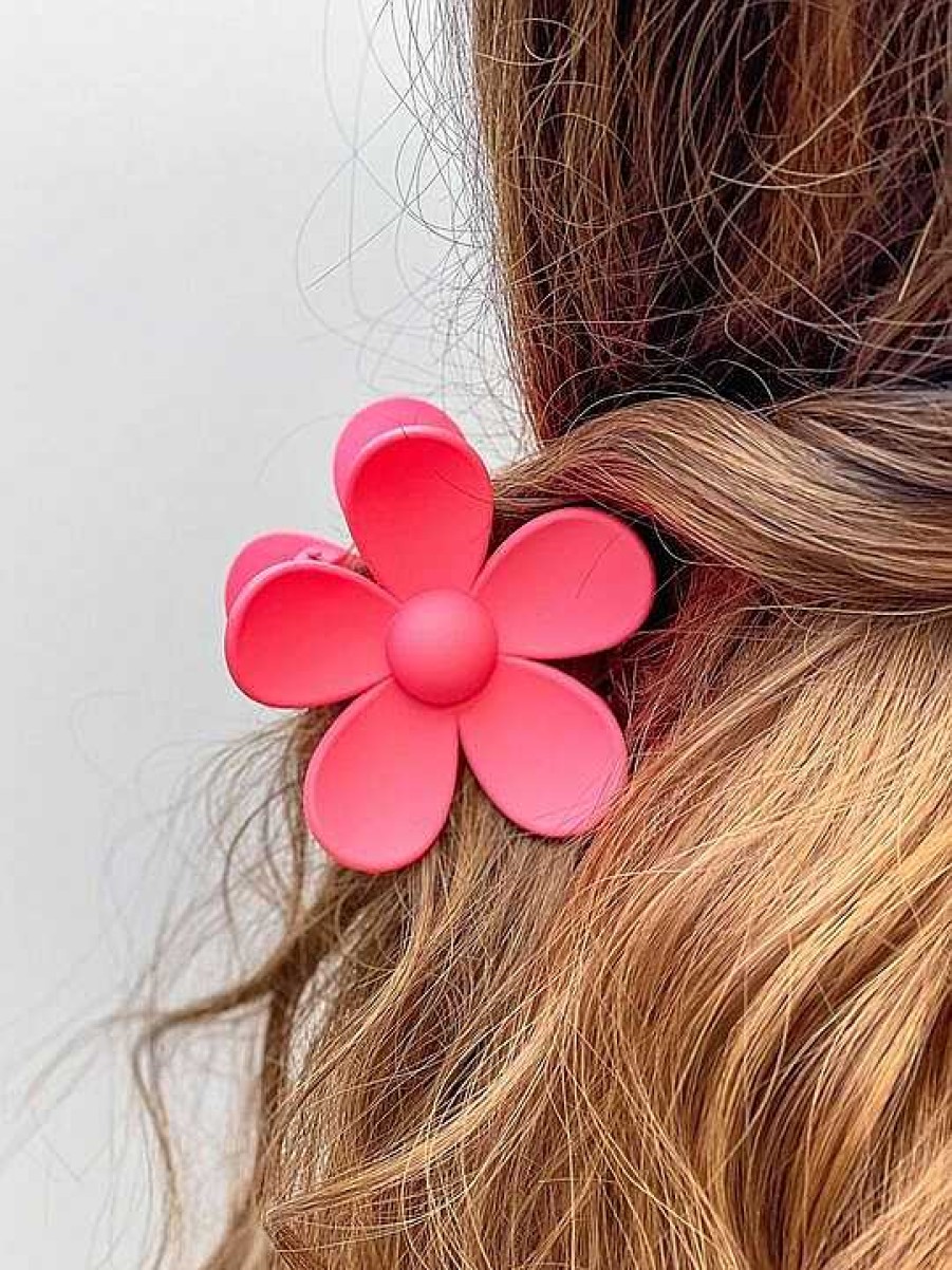 Accessories Prep Obsessed JJ Hair Ties & Clips | Flower-Shaped Hair Clip - Hot Pink