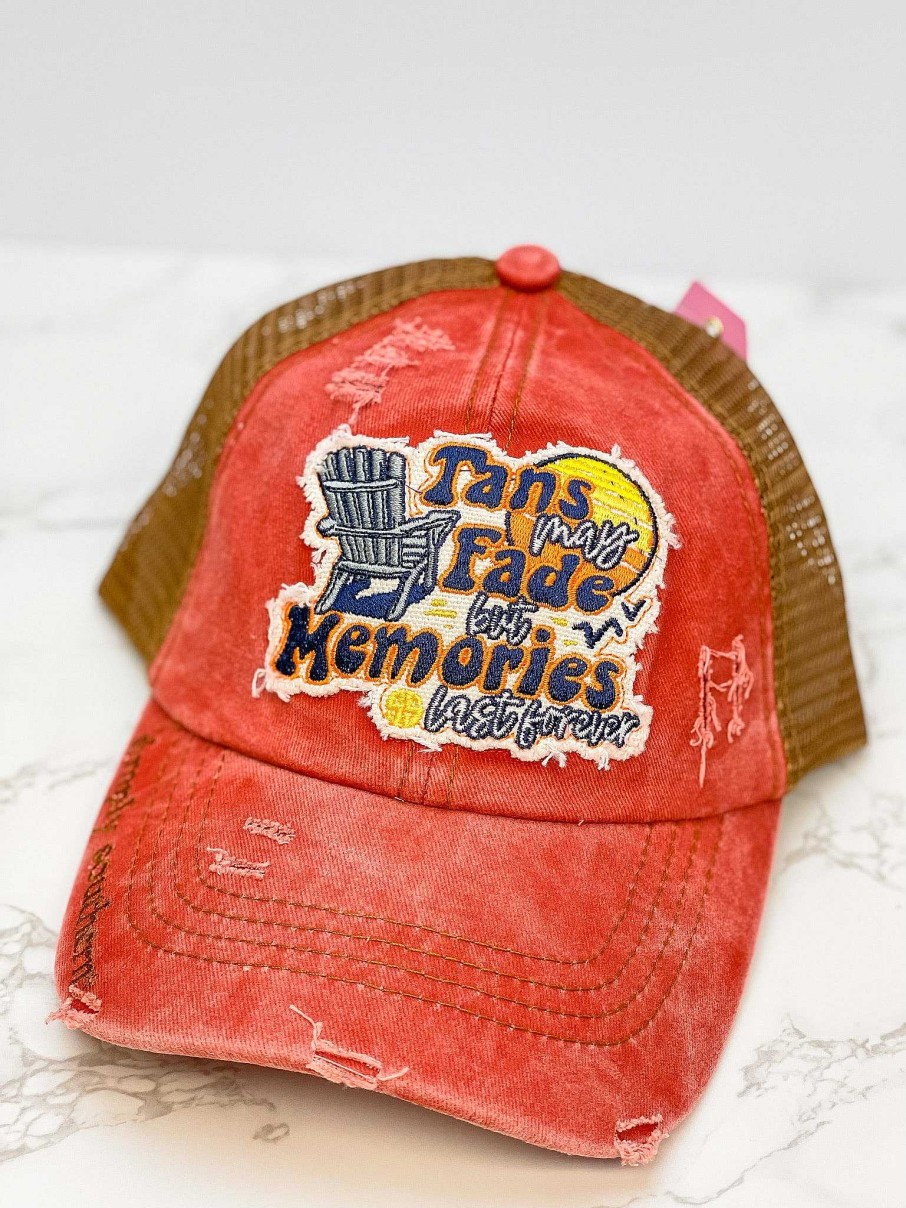 Accessories Simply Southern Ball Caps | Tans May Fade But Memories Last Forever' Distressed Trucker Hat By Simply Southern