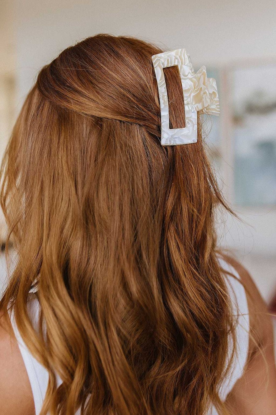 Accessories Ave Shops Hair Ties & Clips | Rectangle Claw Clip In Gold Pearl (Ships In 1-2 Weeks)