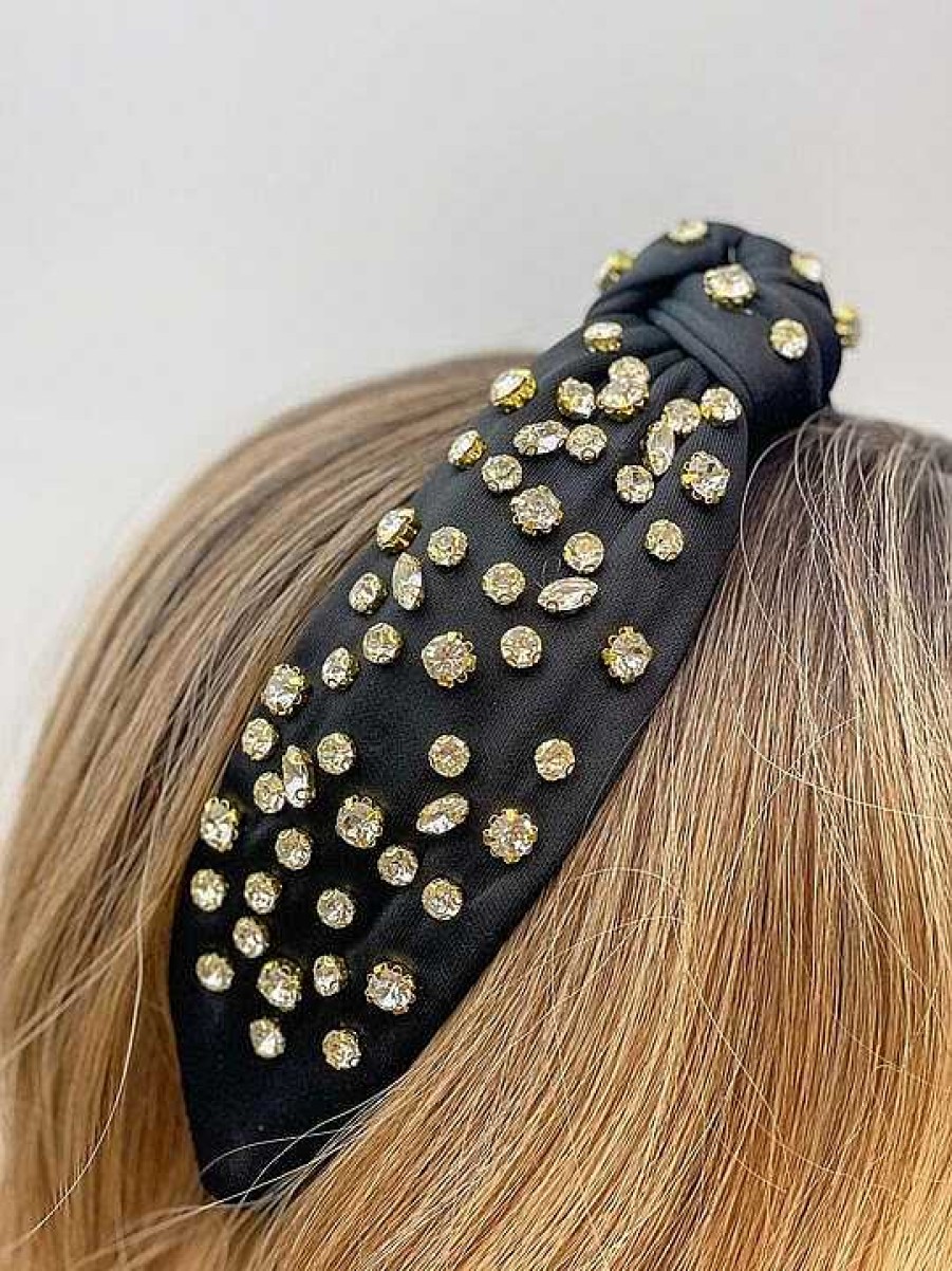 Accessories Prep Obsessed Headbands | Rhinestone Knotted Headband - Black