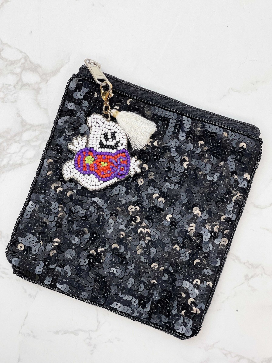 Accessories Prep Obsessed PR Wallets | Boo Ghost Charm Beaded Zip Pouch