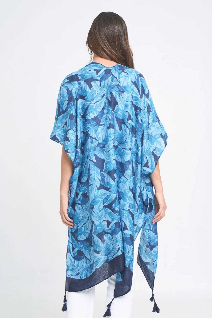 Clothing Prep Obsessed KW Kimonos | Palm Leaf Print Kimono - Blue