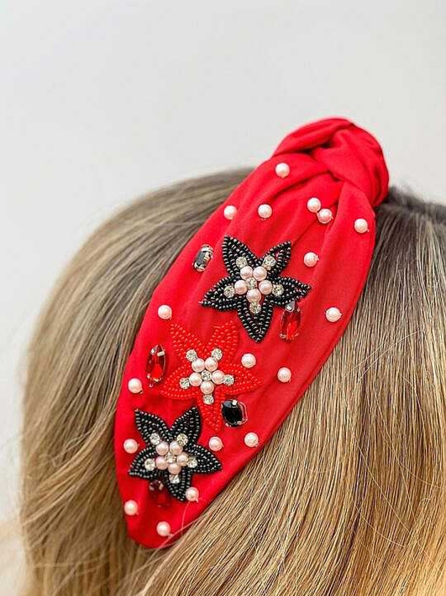 Accessories Prep Obsessed TL Headbands | Star Embellished Headband - Red & Black