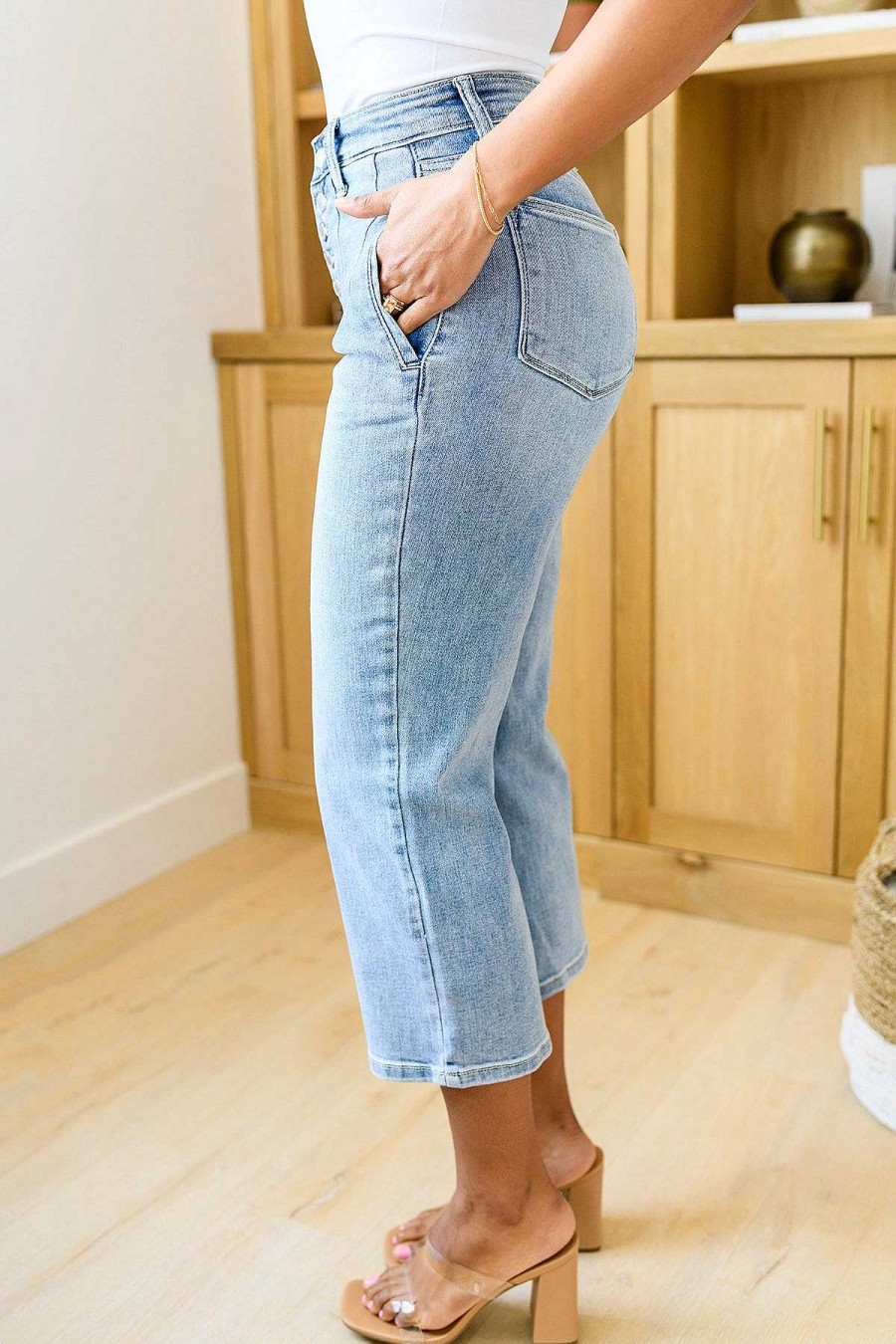 Clothing LDW Sale Denim | Mandy High Rise Vintage Wide Leg Crop Jeans By Judy Blue (Ships In 1-2 Weeks)