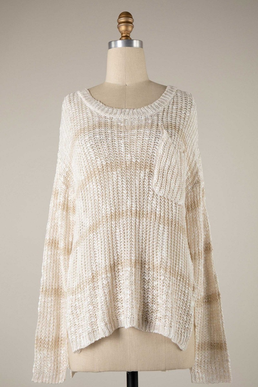 Clothing Miracle Sweaters | Duotone Striped Pocket Tunic Sweater - Cream