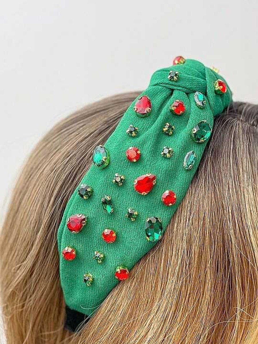 Accessories Prep Obsessed U&I Headbands | Holiday Top Knot Multi Crystal Headband - Green