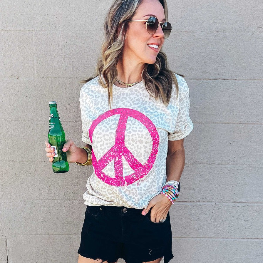 Clothing Prickly Pear TX Preppy Tees | Hot Pink Peace Graphic Tee