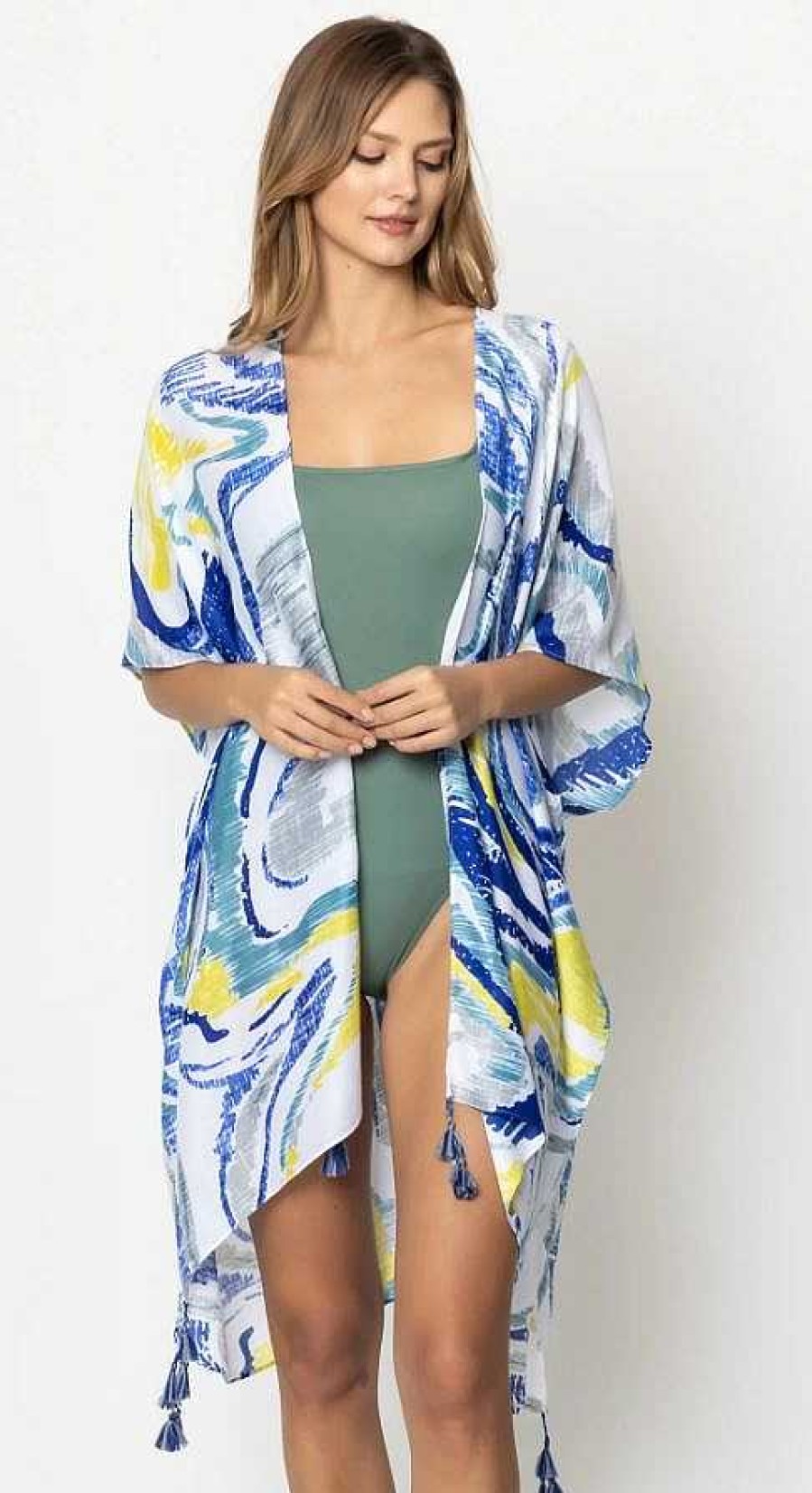 Clothing Prep Obsessed KW Kimonos | Abstract Print Kimono - Blue