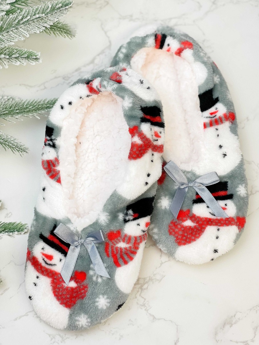 Shoes Opportunities | Velvety Fleece Slippers - Snowmen