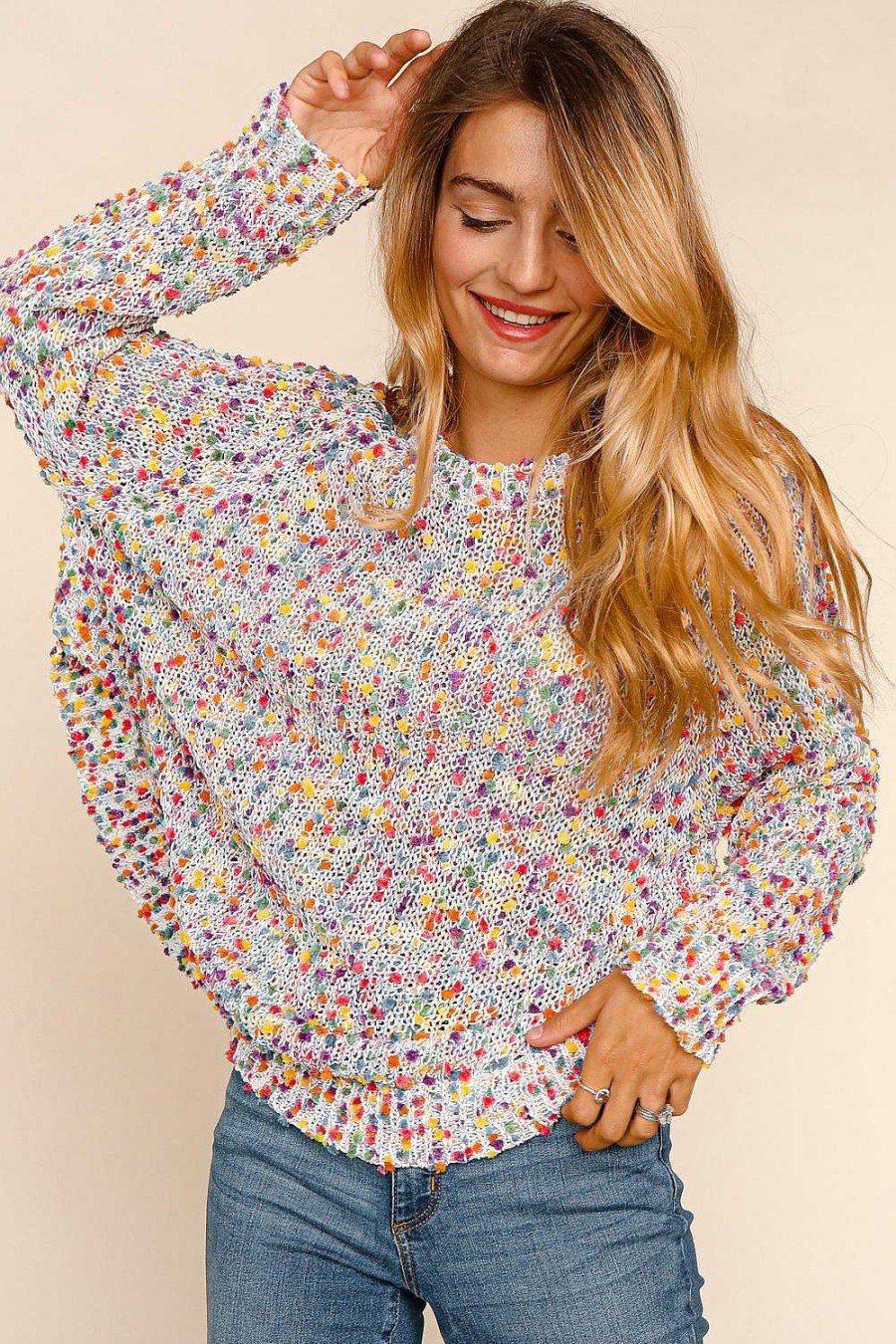 Clothing Haptics Sweaters | Sarah Popcorn Knit Sweater - Ivory Multi