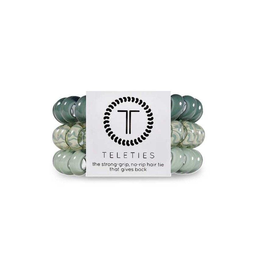 Accessories Teleties Hair Ties & Clips | Teleties Hair Tie - Large Band Pack Of 3 - Sage Swirl