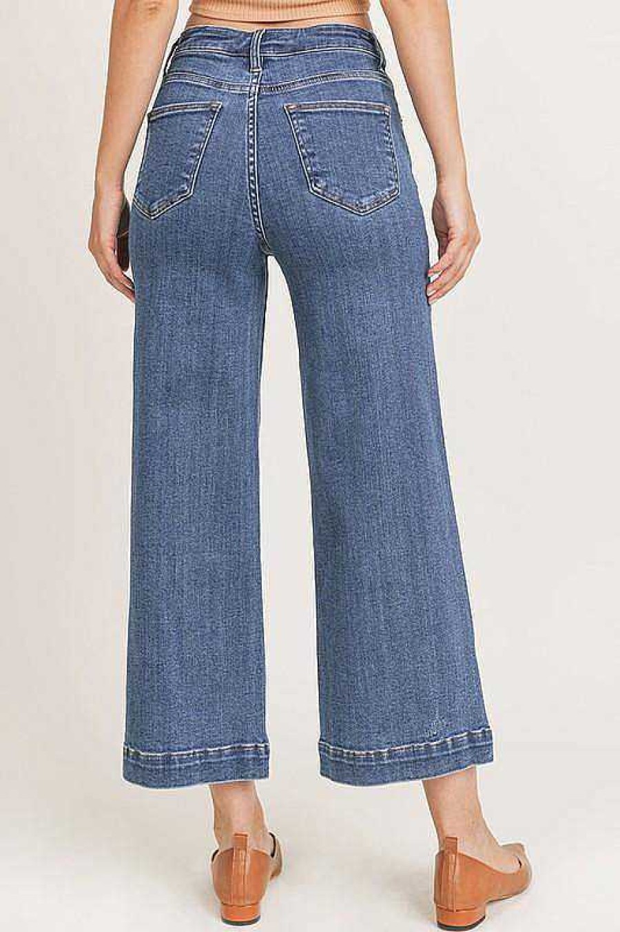 Clothing Kiwidrop Denim | Risen High Rise Cropped Wide Leg Jeans Medium