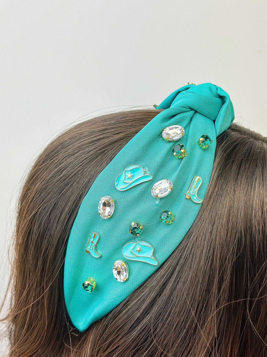 Accessories Prep Obsessed TL Headbands | Western Embellished Top Knot Headband - Turquoise