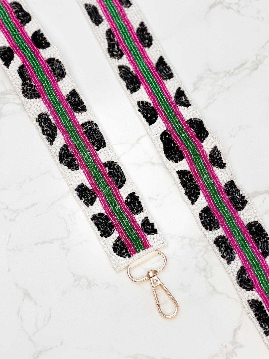 Accessories Prep Obsessed TL Crossbody Bags | Beaded Purse Strap - Pink & Green Stripe Cow