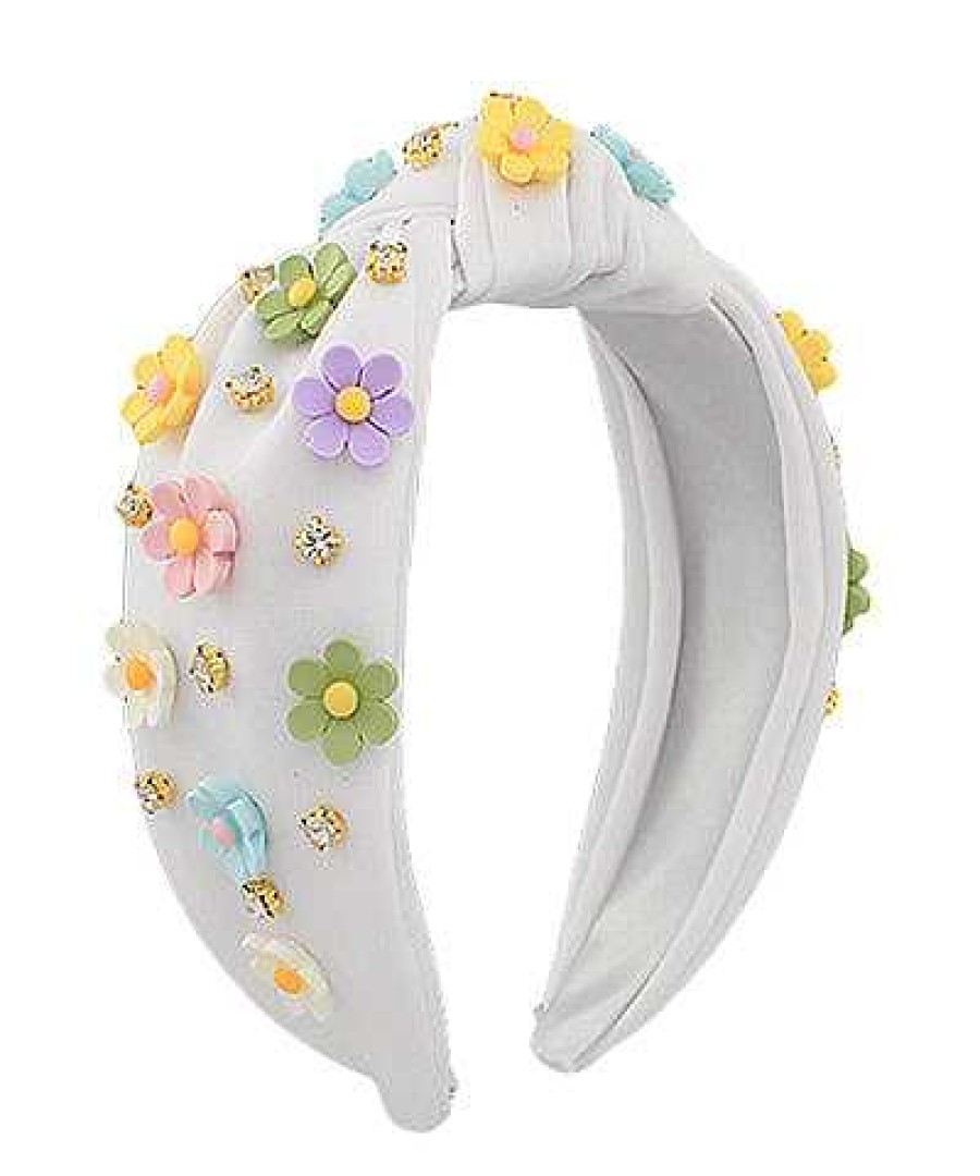 Accessories Prep Obsessed GS Hair Ties & Clips | Pastel Flower Embellished Knotted Headband - White