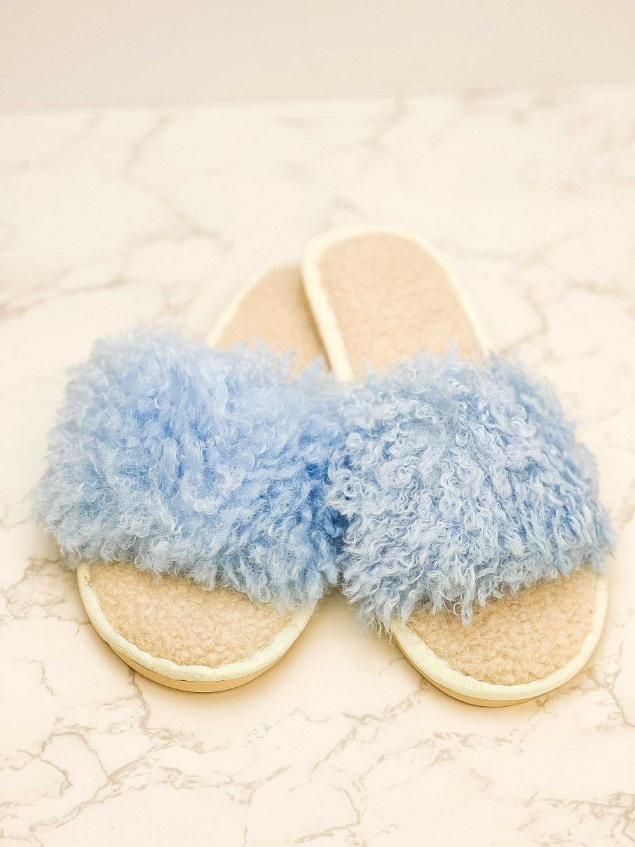 Shoes Prep Obsessed AZ | Blue Faux Fur Slippers