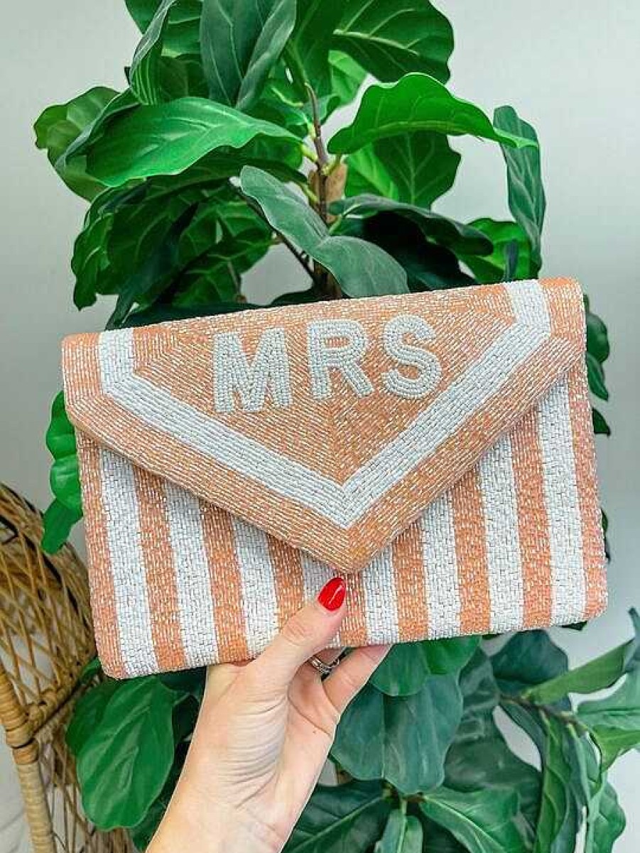 Accessories Prep Obsessed LAC Crossbody Bags | Mrs' Pink Stripe Beaded Crossbody/Clutch