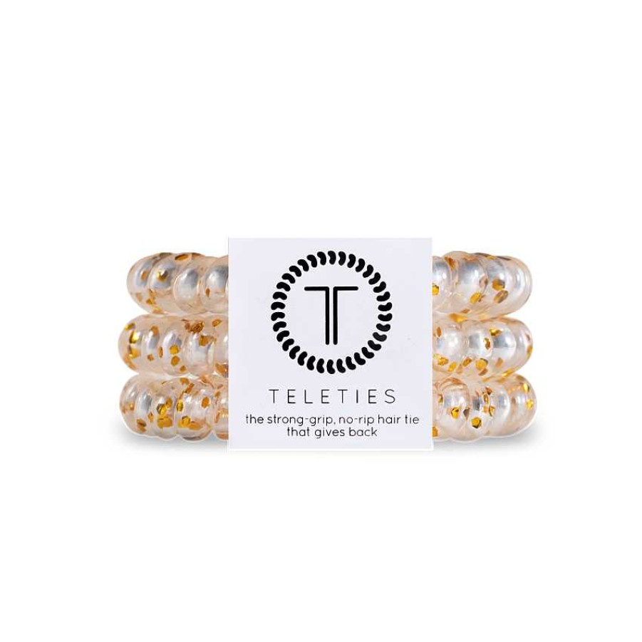 Accessories Teleties Hair Ties & Clips | Teleties Hair Tie - Small Band Pack Of 3 - Glitter & Gold