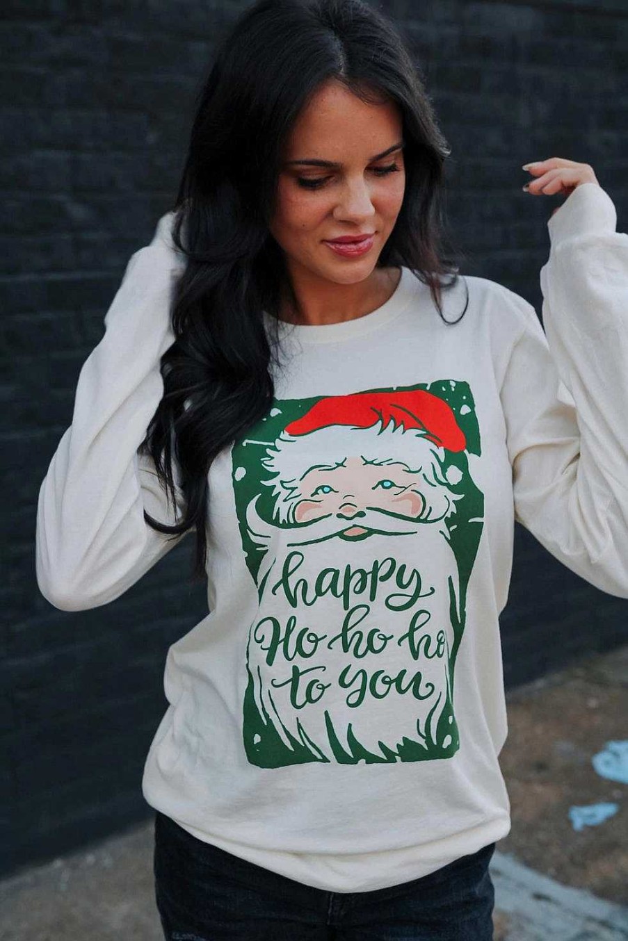 Clothing Small Town Society Graphic Tees | Happy Ho Ho Ho To You' Santa Long Sleeve Graphic Tee