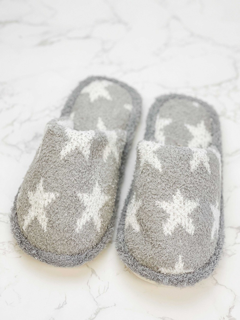 Shoes Prep Obsessed JTC | Star Fuzzy Slippers - Gray