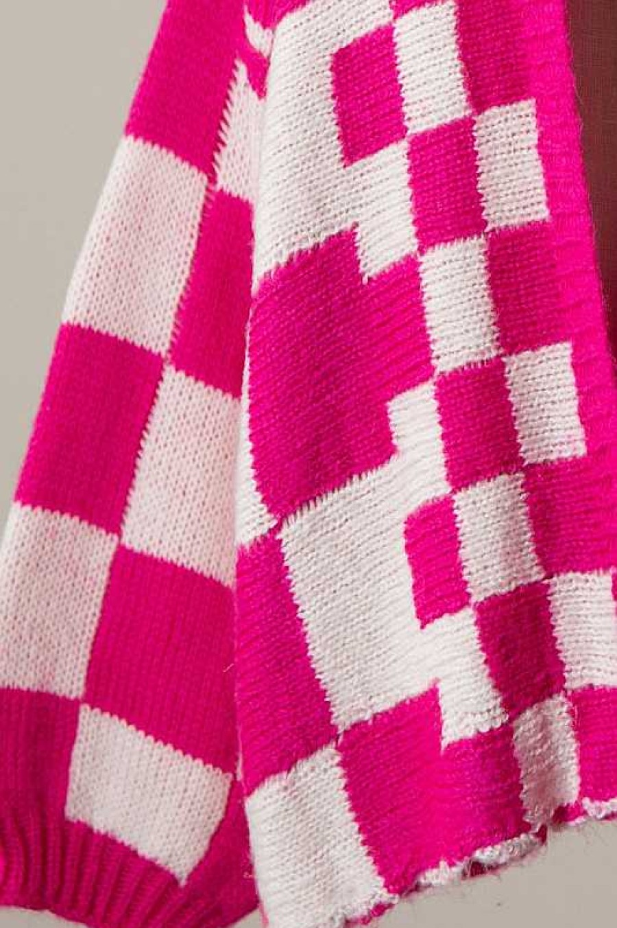 Clothing Miracle Sweaters | Checkered Crochet Open Cardigan - Hot Pink