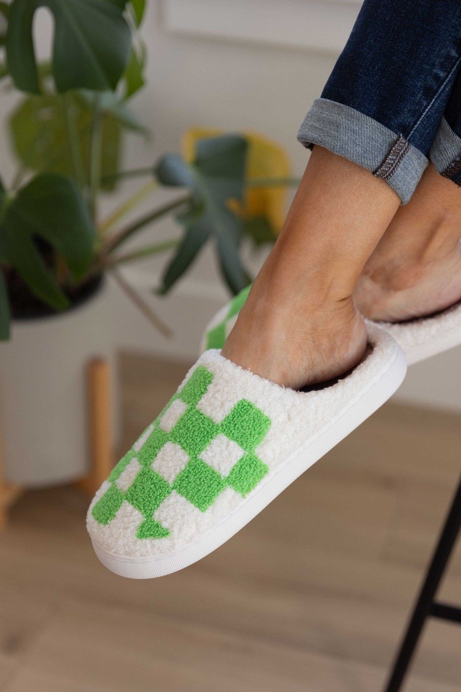 Shoes Ave Shops | Checked Out Slippers In Green