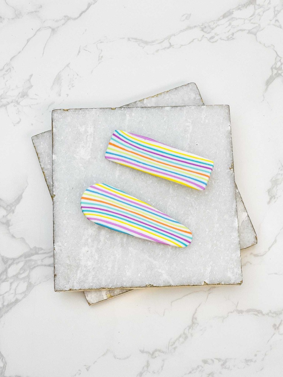 Accessories Prep Obsessed FC Hair Ties & Clips | Rainbow Stripe Clay Hair Clip Set