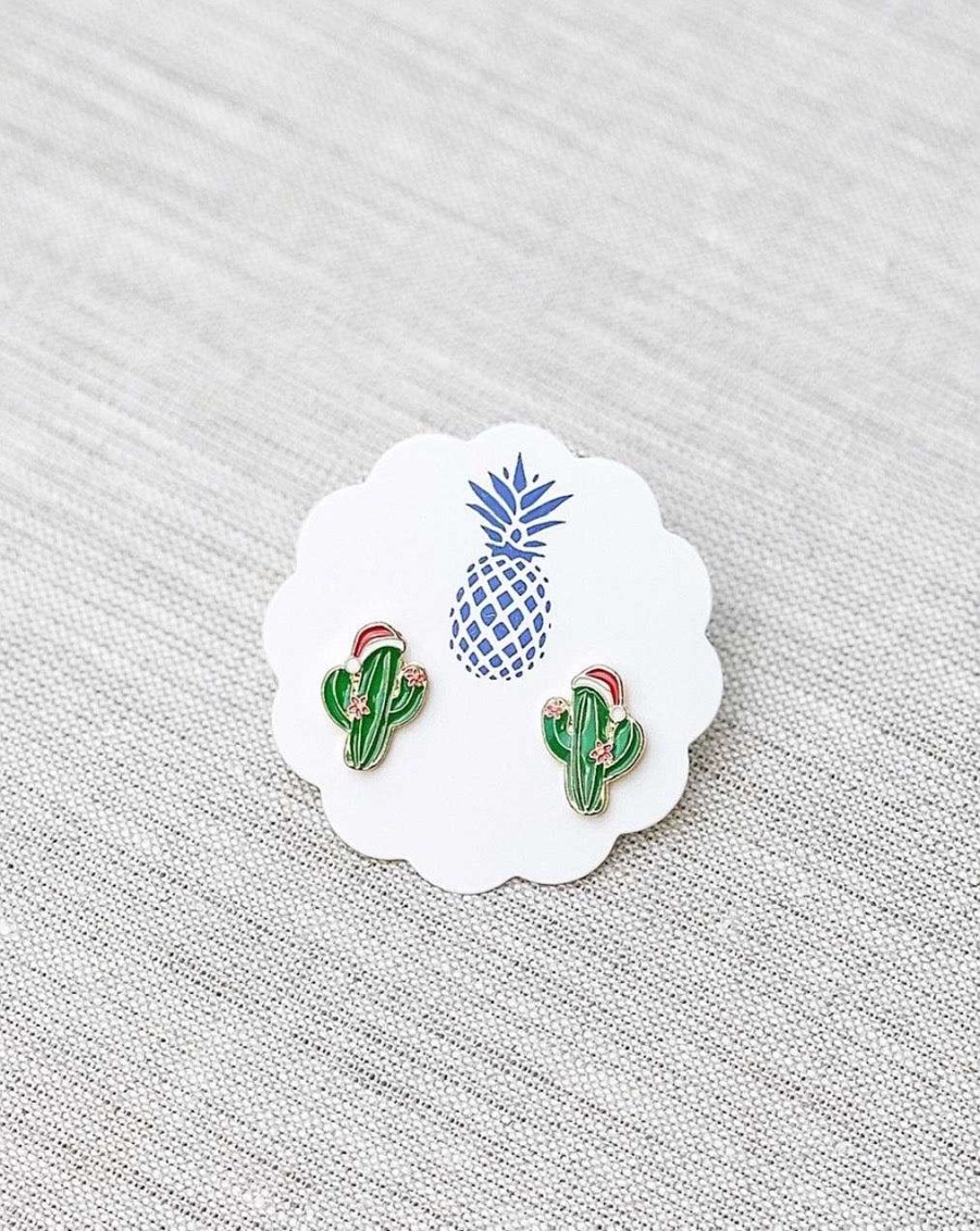 Accessories Prep Obsessed LM Beanies | Christmas Cactus Signature Enamel Stud Earrings