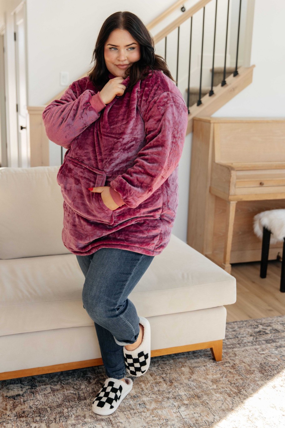 Home Decor Ave Shops | Oversized Velour Blanket Hoodie In Purple - 12/4