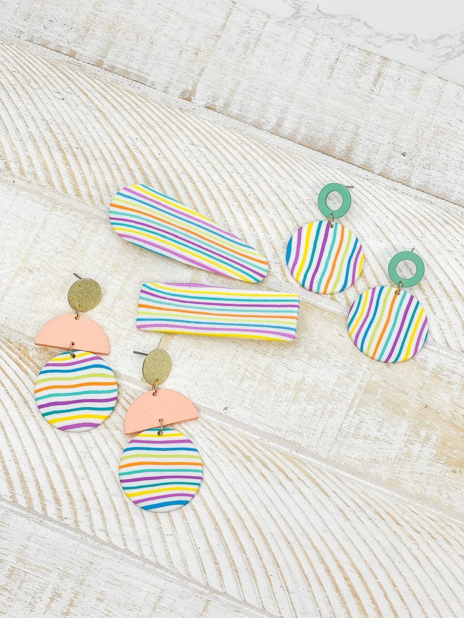 Accessories Prep Obsessed FC Hair Ties & Clips | Rainbow Stripe Clay Hair Clip Set