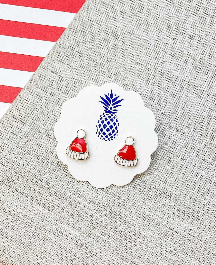 Accessories Prep Obsessed LM Beanies | Santa Beanie Signature Enamel Stud Earrings